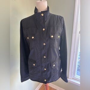 J crew Relaxed Boyfriend Field Jacket size M. Dark grey black /gold snaps.Nice
